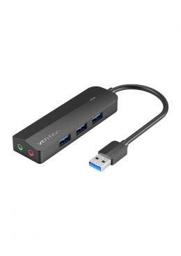 USB Hub sa ulazom za mikrofon i slušalice 3,5mm + USB x3 - Crni