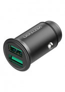 25W Dual USB Car Charger (QC3.0+QC3.0) Gray Mini Style Aluminium Alloy Type