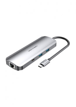 9 u 1 USB-C na HDMI/USB-C/USB x2/RJ45/SD/TF/TRRS/3,5mm - Sivi