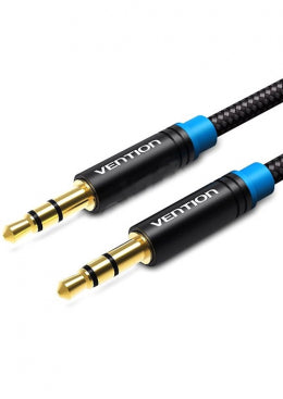 Cotton Braided 3.5mm Male to Male Audio Cable 2M Black Metal Type