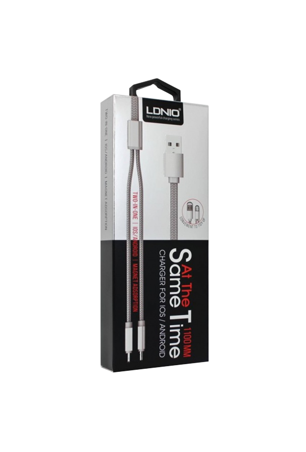 LDNIO 2in1 Lightning & Micro USB Cable - for Charging, 1.1m, Gold